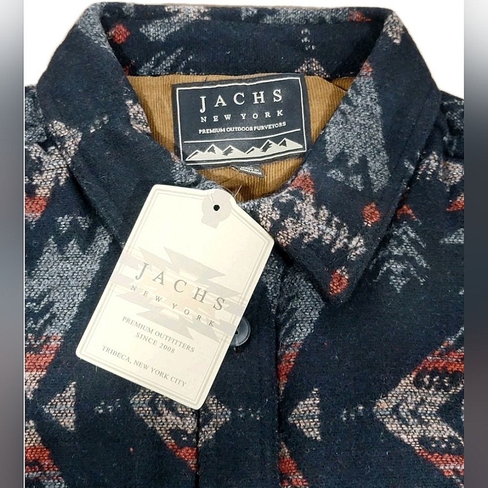 JACHS Men's Aztec Patterned Wool Blend Heavyweight Shacket Sherpa Lined Size L